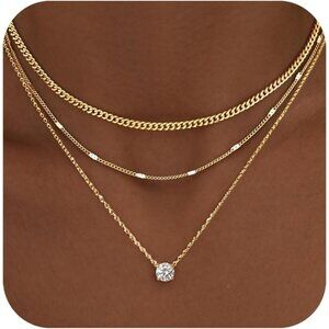 Women's 14K Gold Sterling Silver Plated Dainty Pendant Necklace Chain Choker